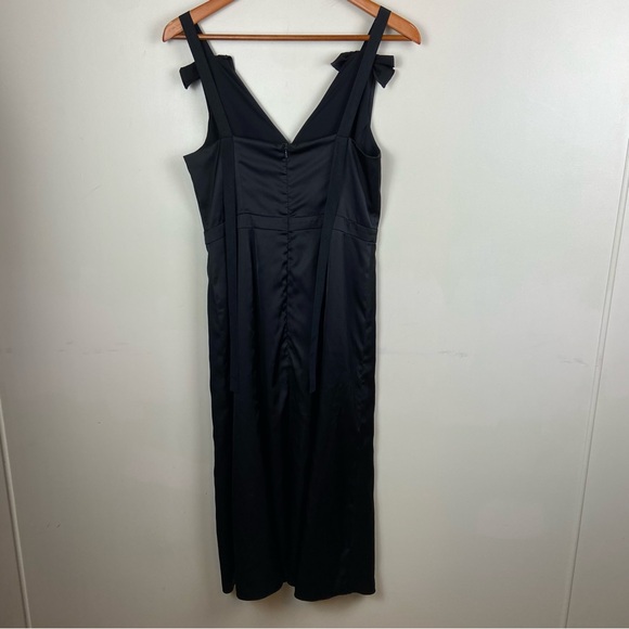 Prabal Gurung Black Satin Ruffle‎ Midi V-Neck Dress Silky Size 4 Luxury Event - Picture 5 of 14